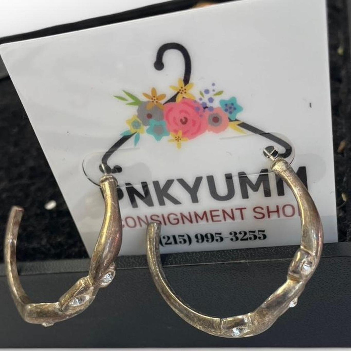 Silver hoop earrings with rhinestones