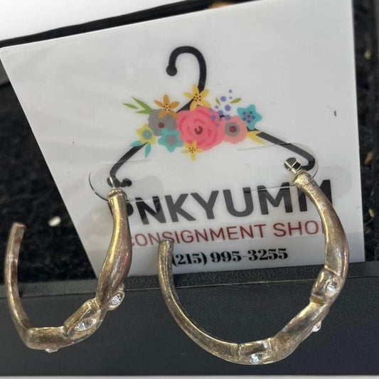 Silver hoop earrings with rhinestones
