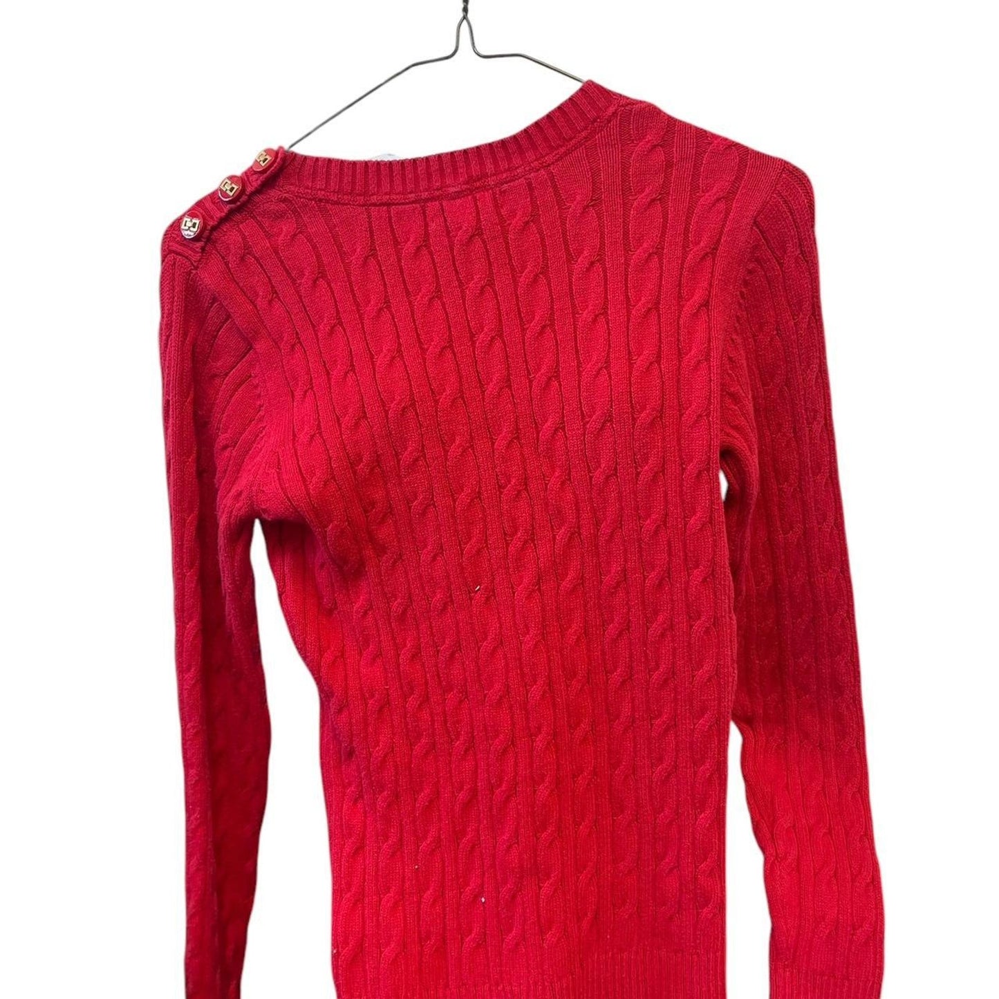 Red cable knit sweater