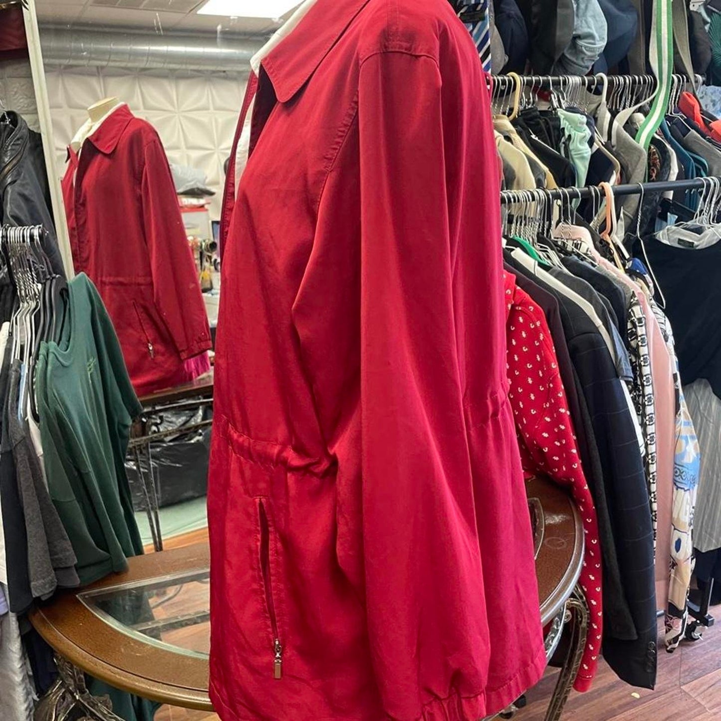 Red lightweight zip up jacket