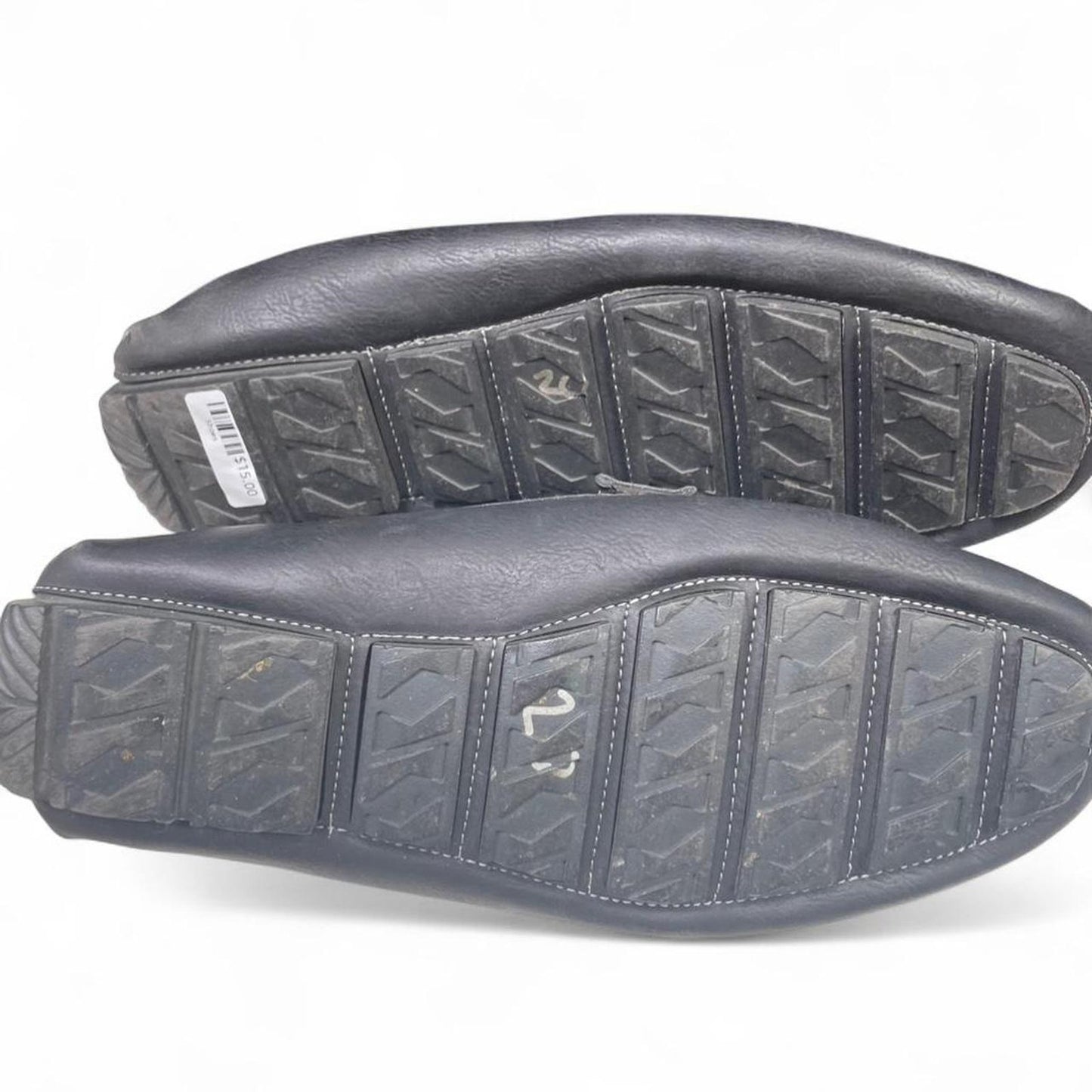 Black leather loafers with silver