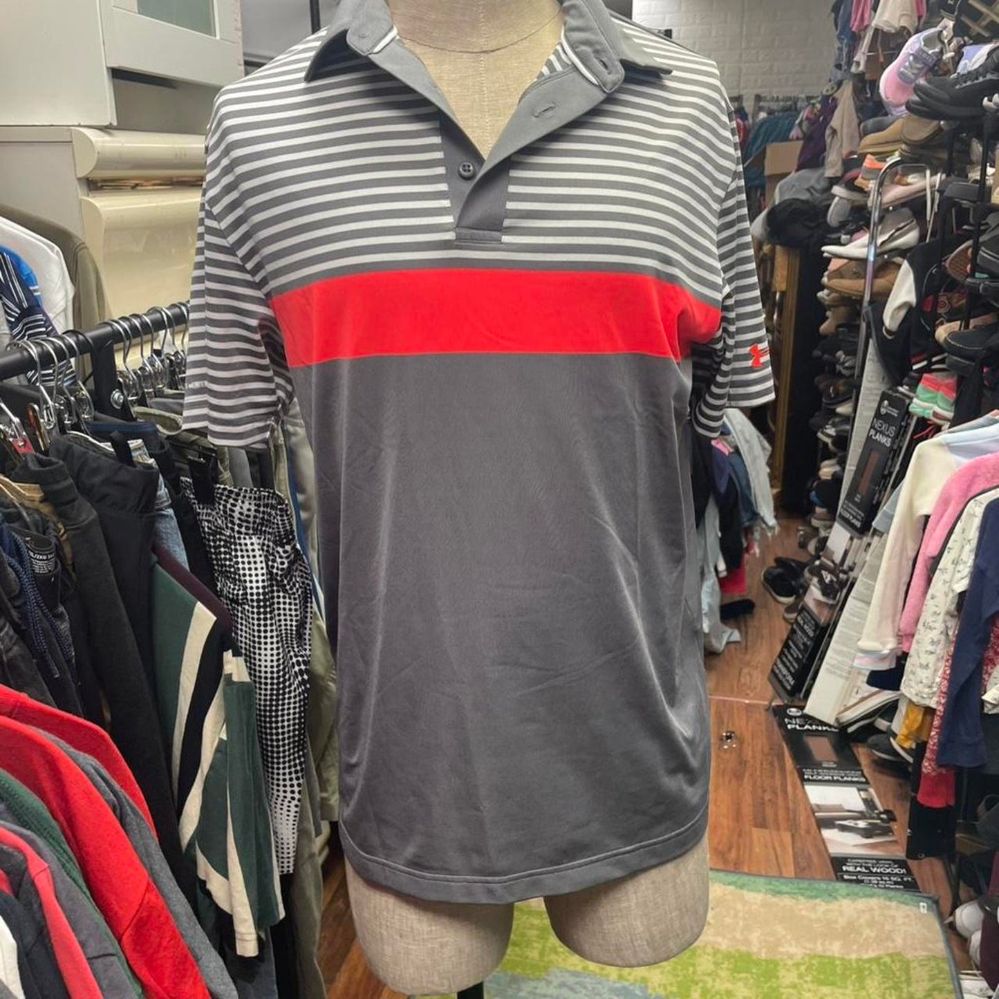 Under armour grey striped polo