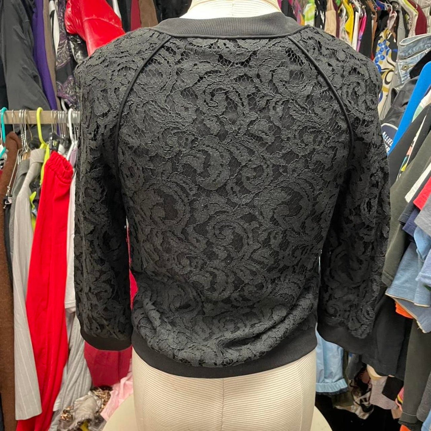 Black lace bomber jacket with