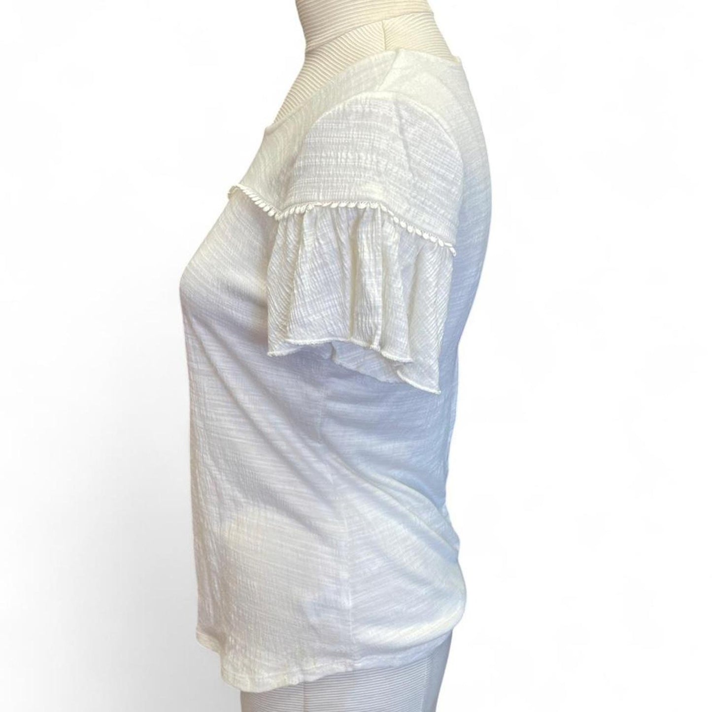 White sheer blouse with ruffle