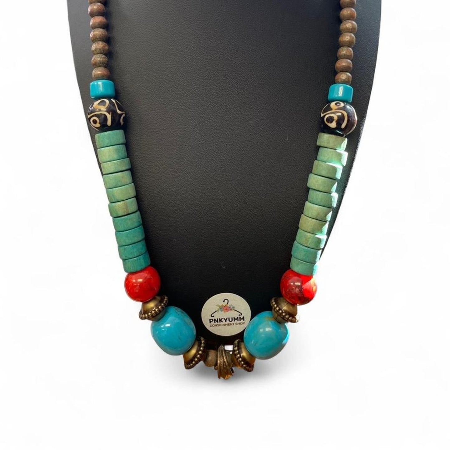 Multicoloured beaded necklace with tassels