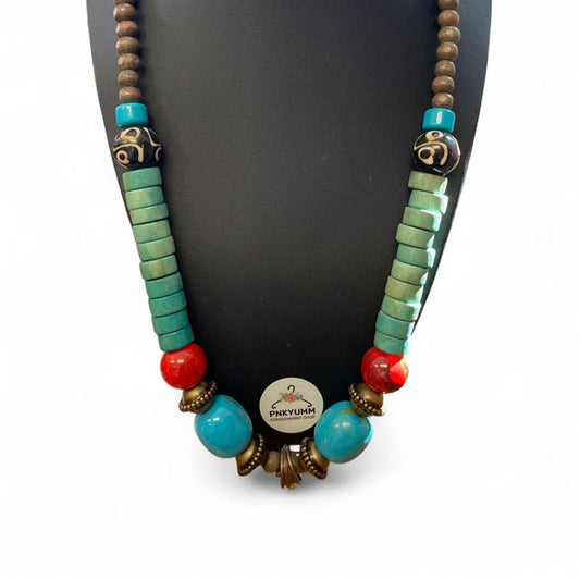 Multicoloured beaded necklace with tassels