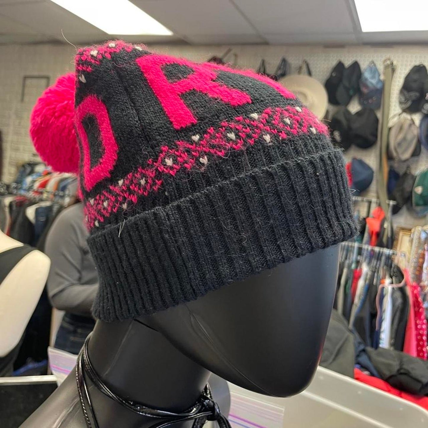 Superdry pink and black beanie