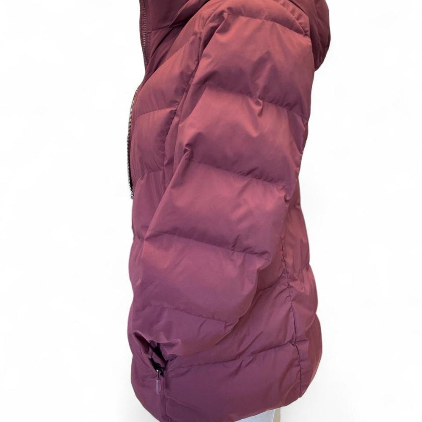 Burgundy puffer jacket with hood