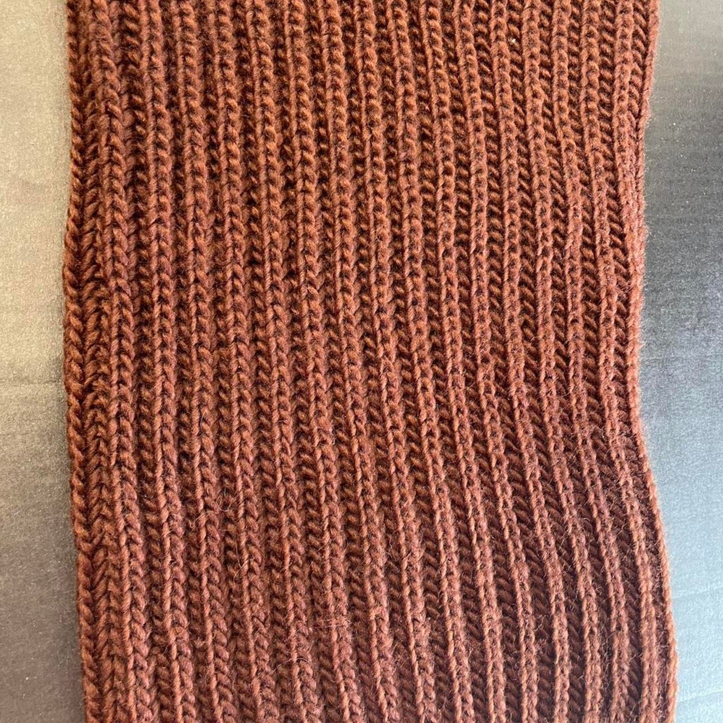 Brown knitted cowl neck scarf