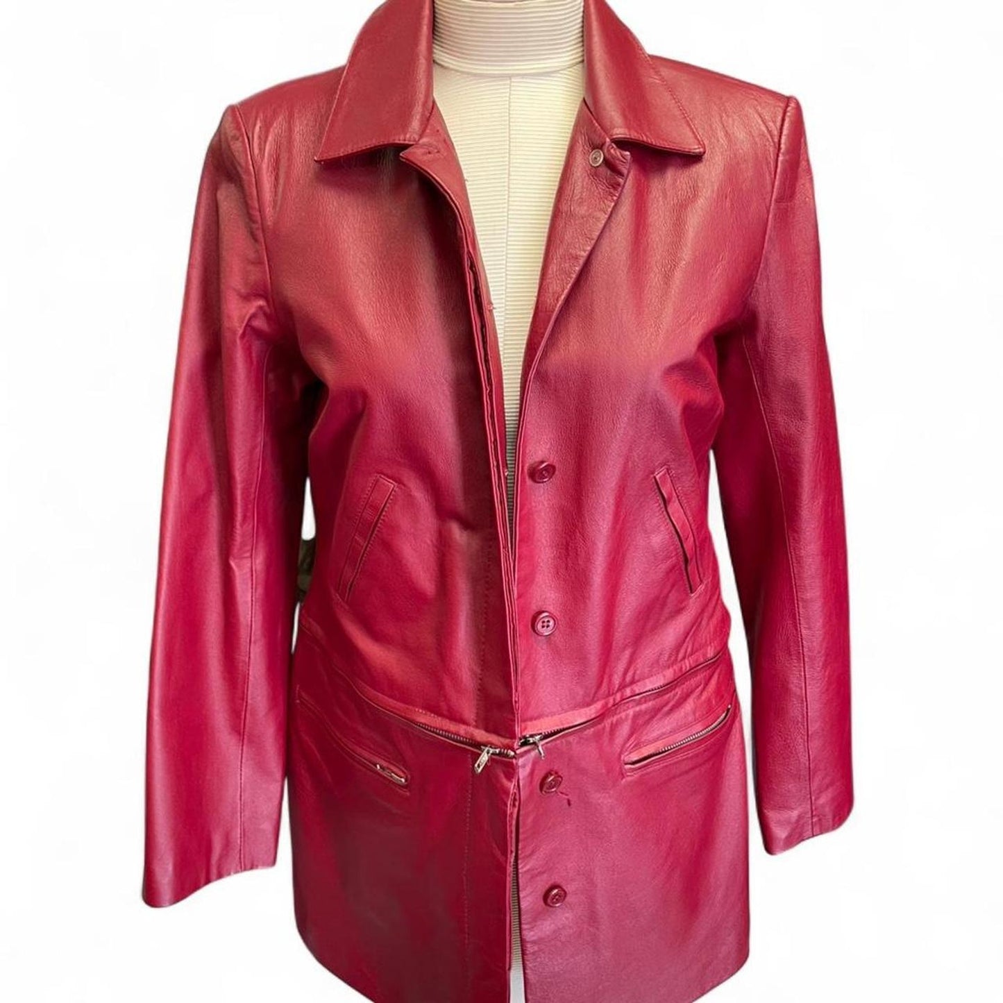 Red leather jacket with zipper