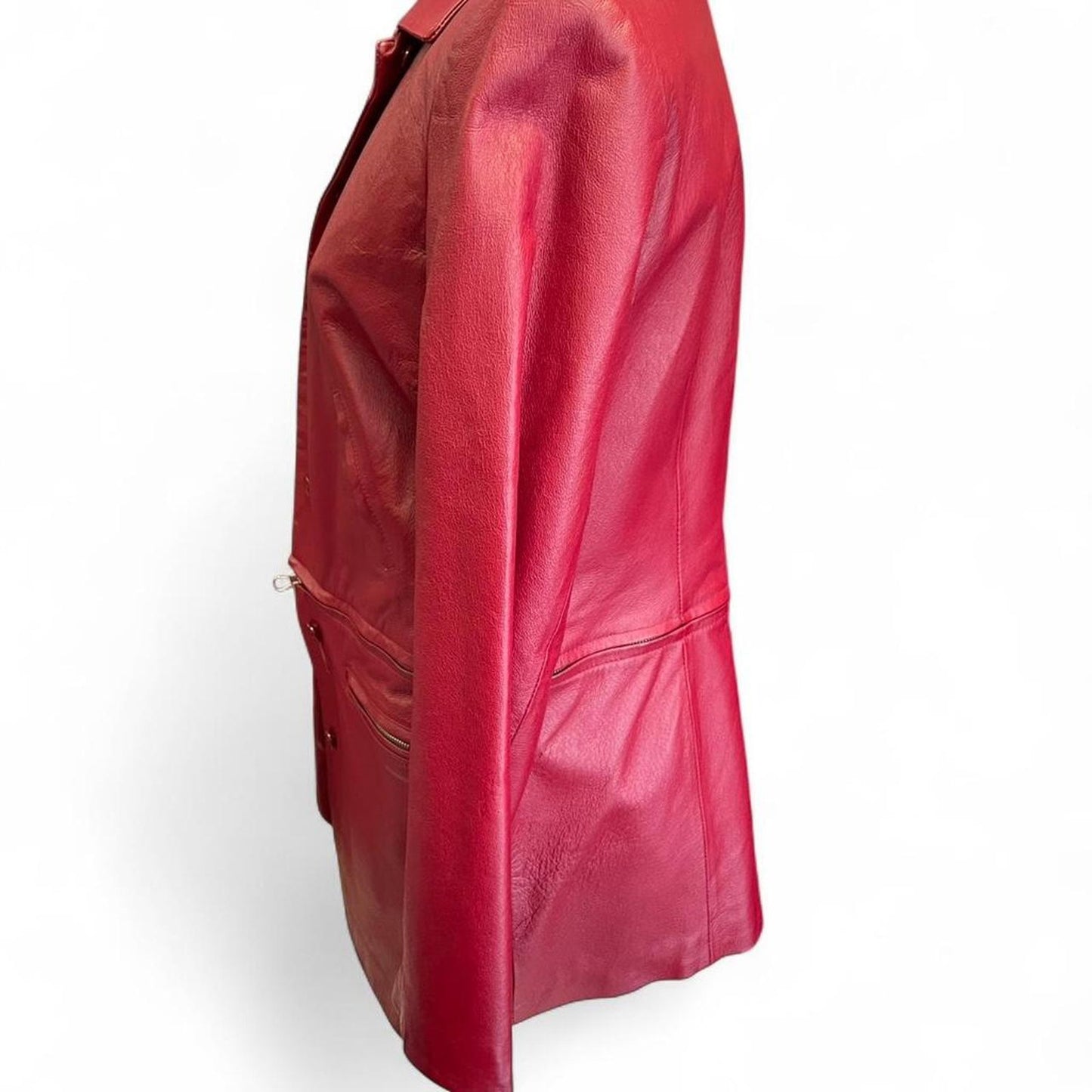 Red leather jacket with zipper