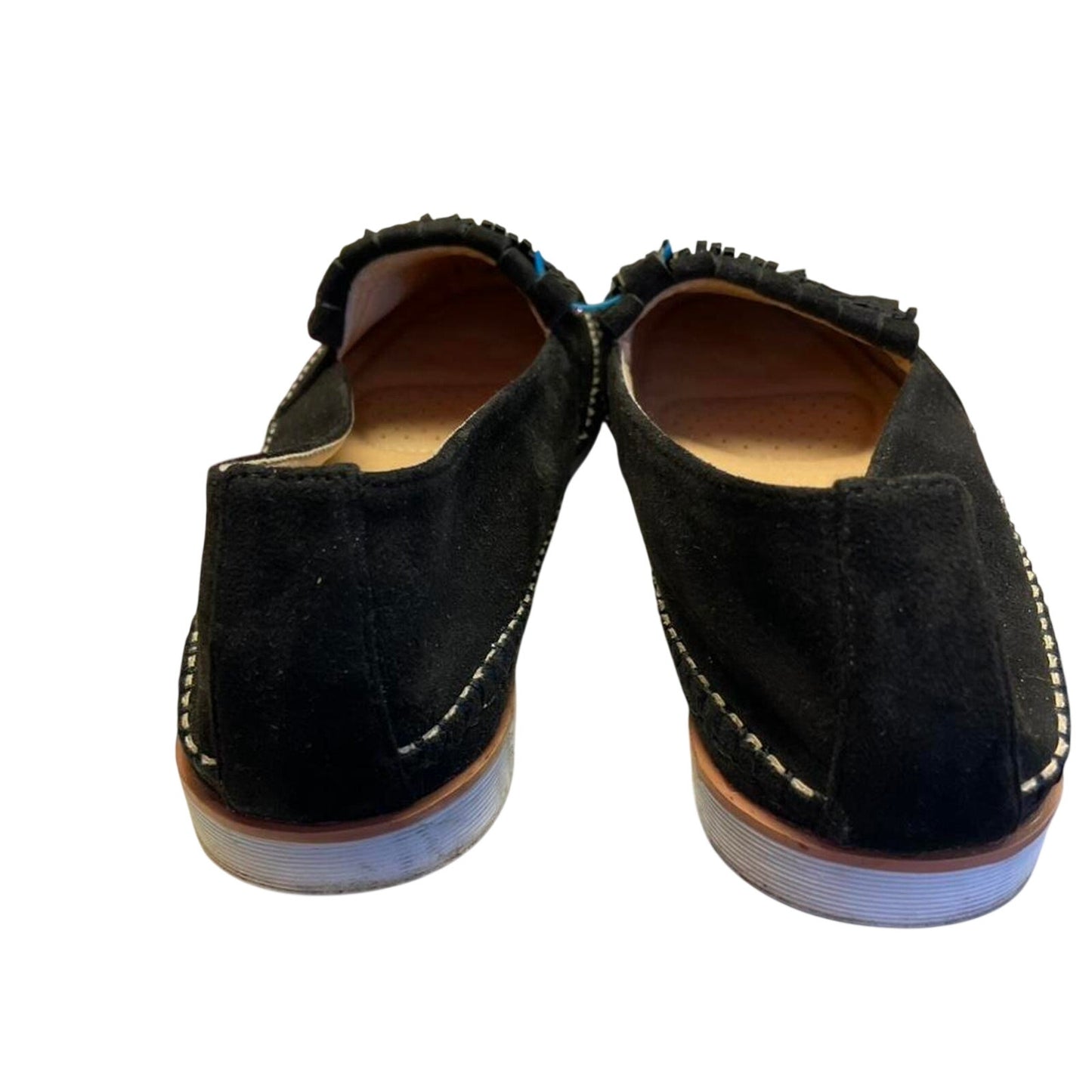 Black suede fringe loafers