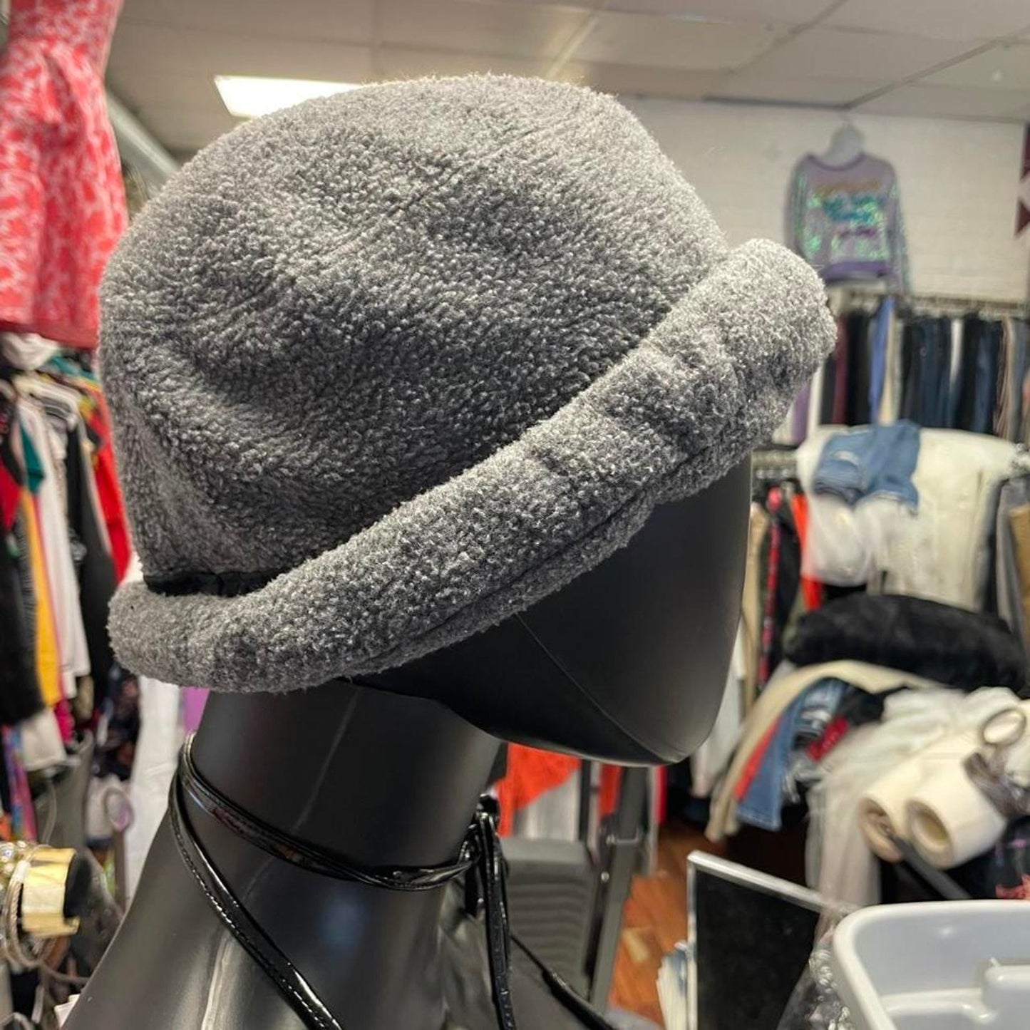 Grey fuzzy bucket hat fuzzy