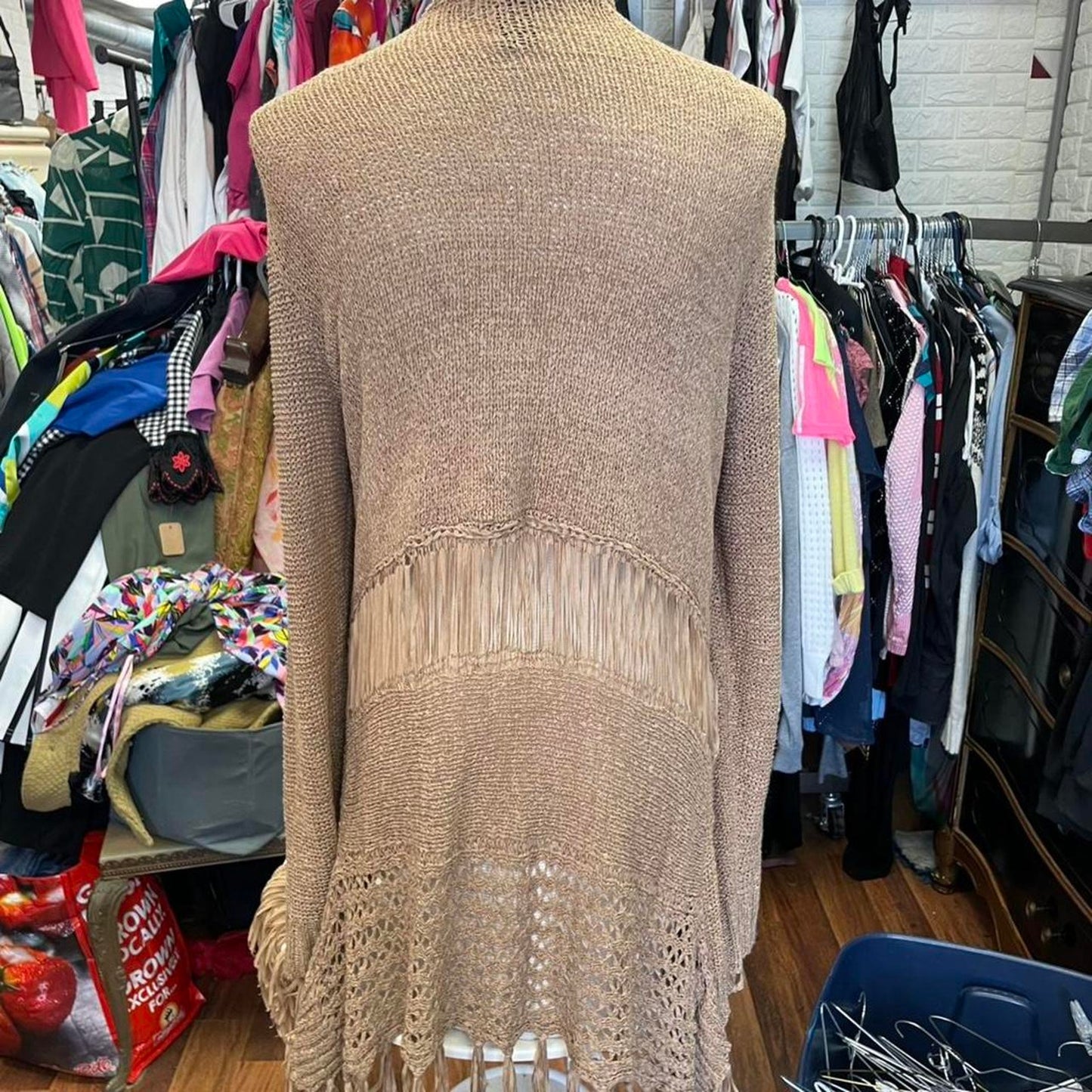 Tan and brown fringe cardigan