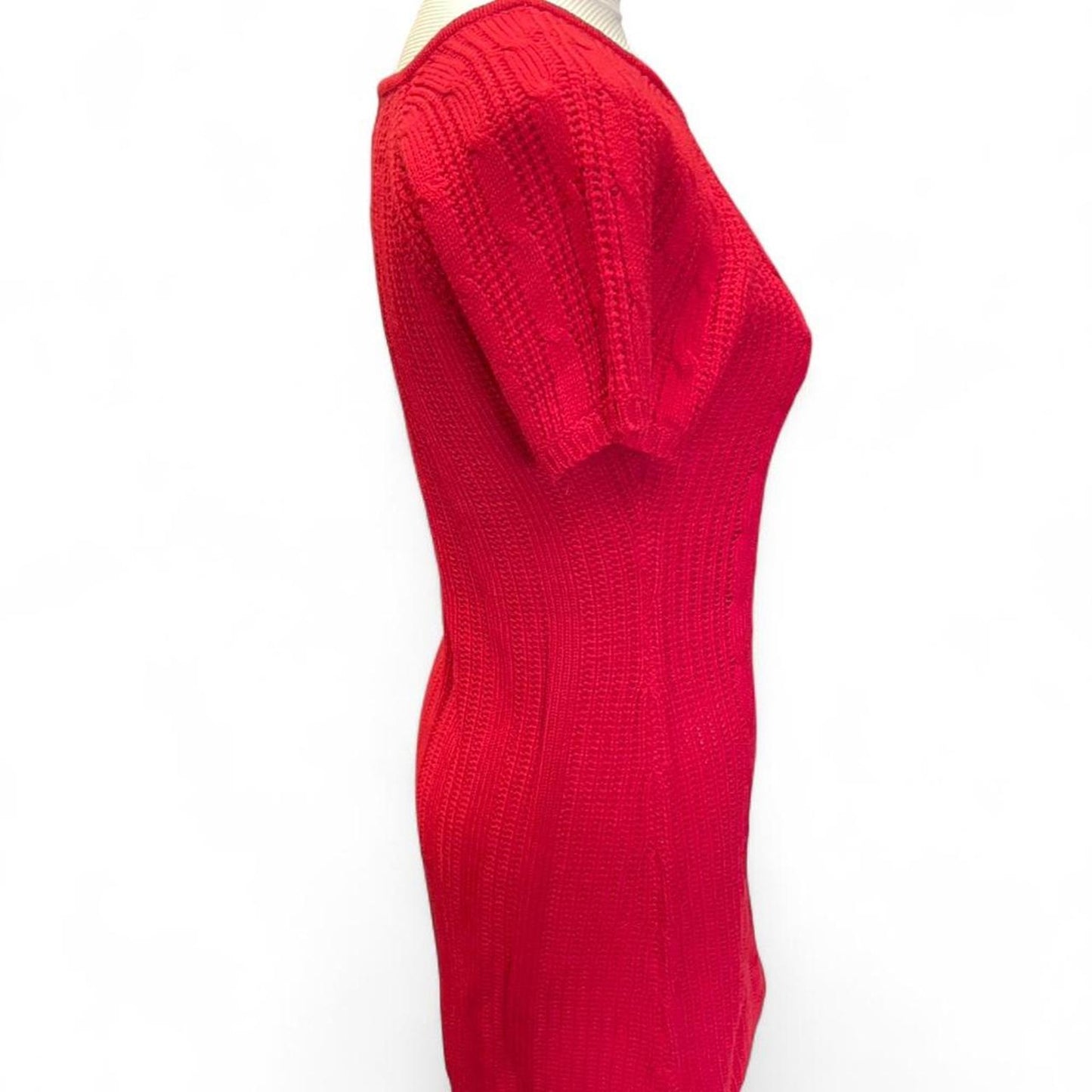 Red cable knit sweater dress