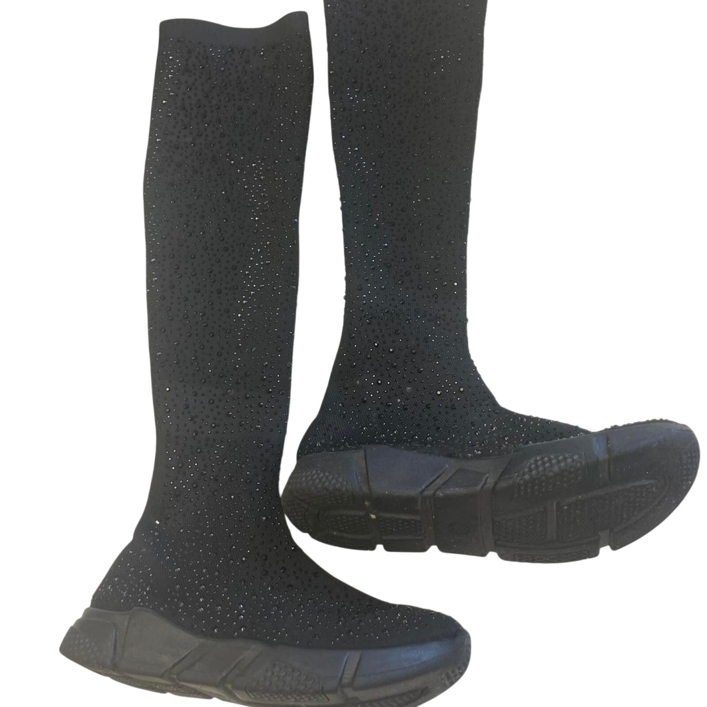 Black glitter knee high boots