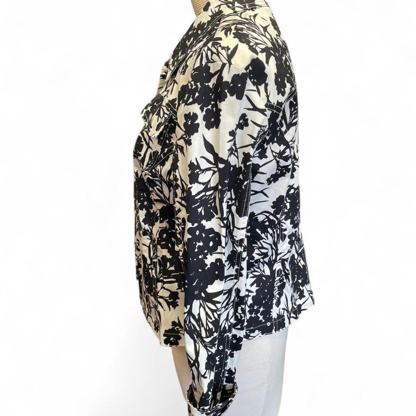 Black white floral button up