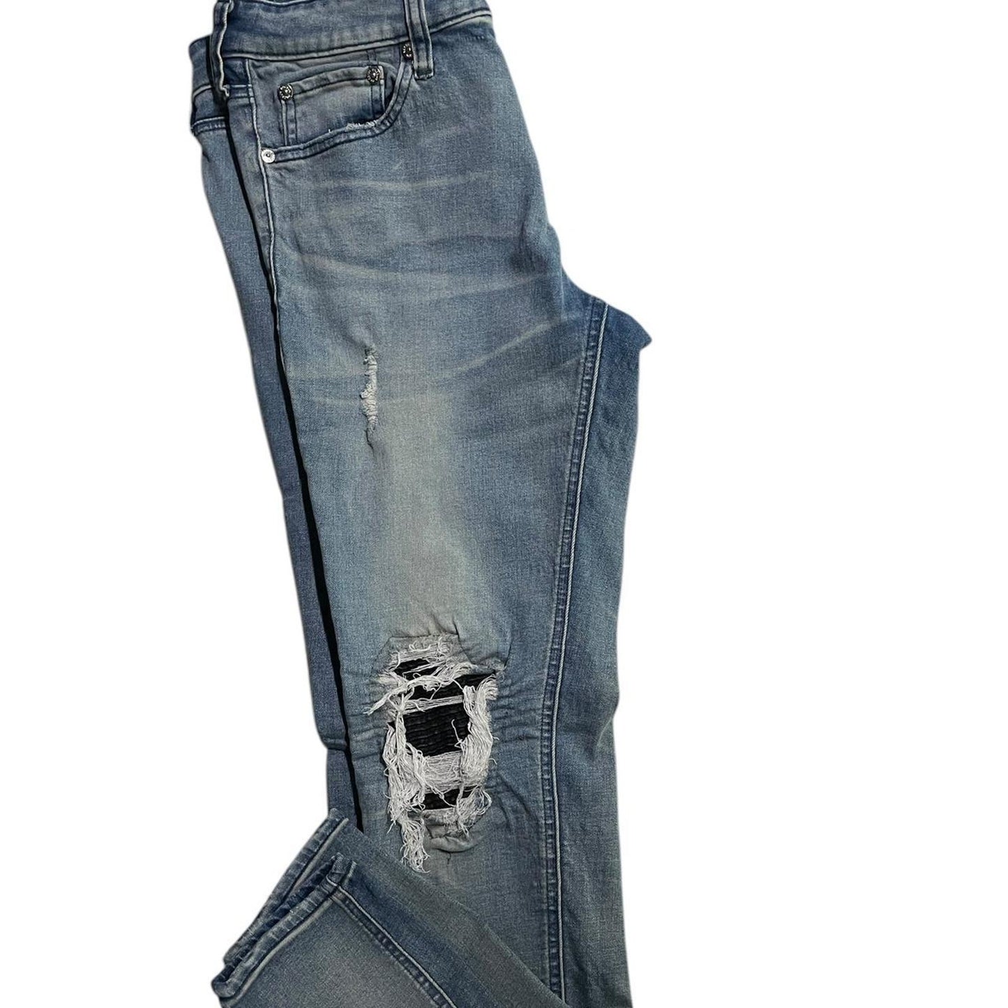 Blue distressed slim jeans distressed denim