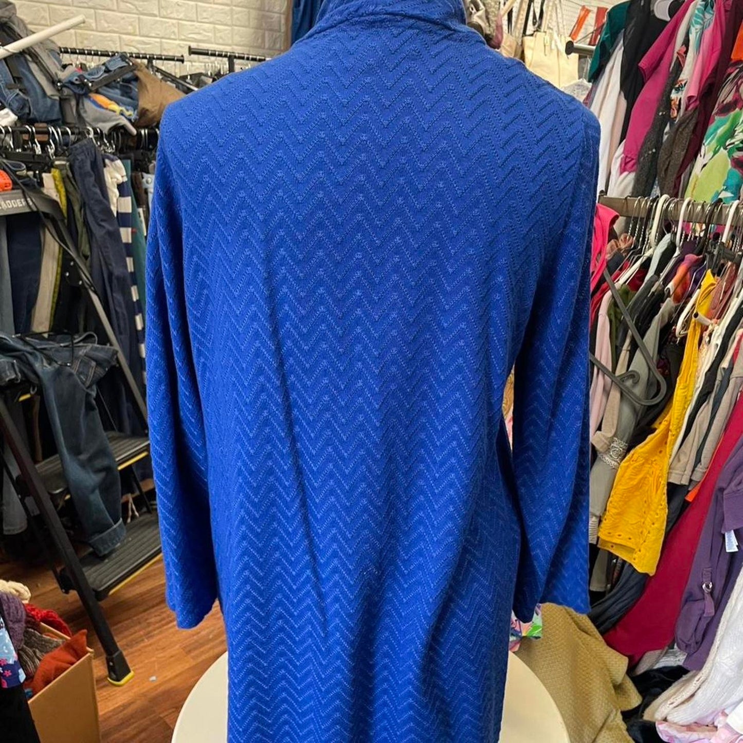 Kasper blue cardigan with chevron