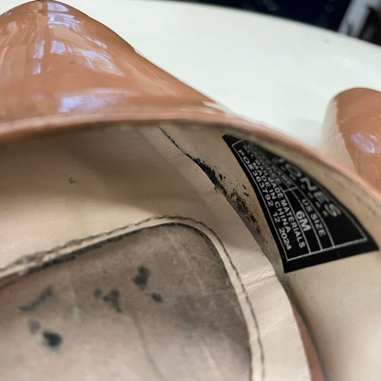 Tan patent leather slingback heels