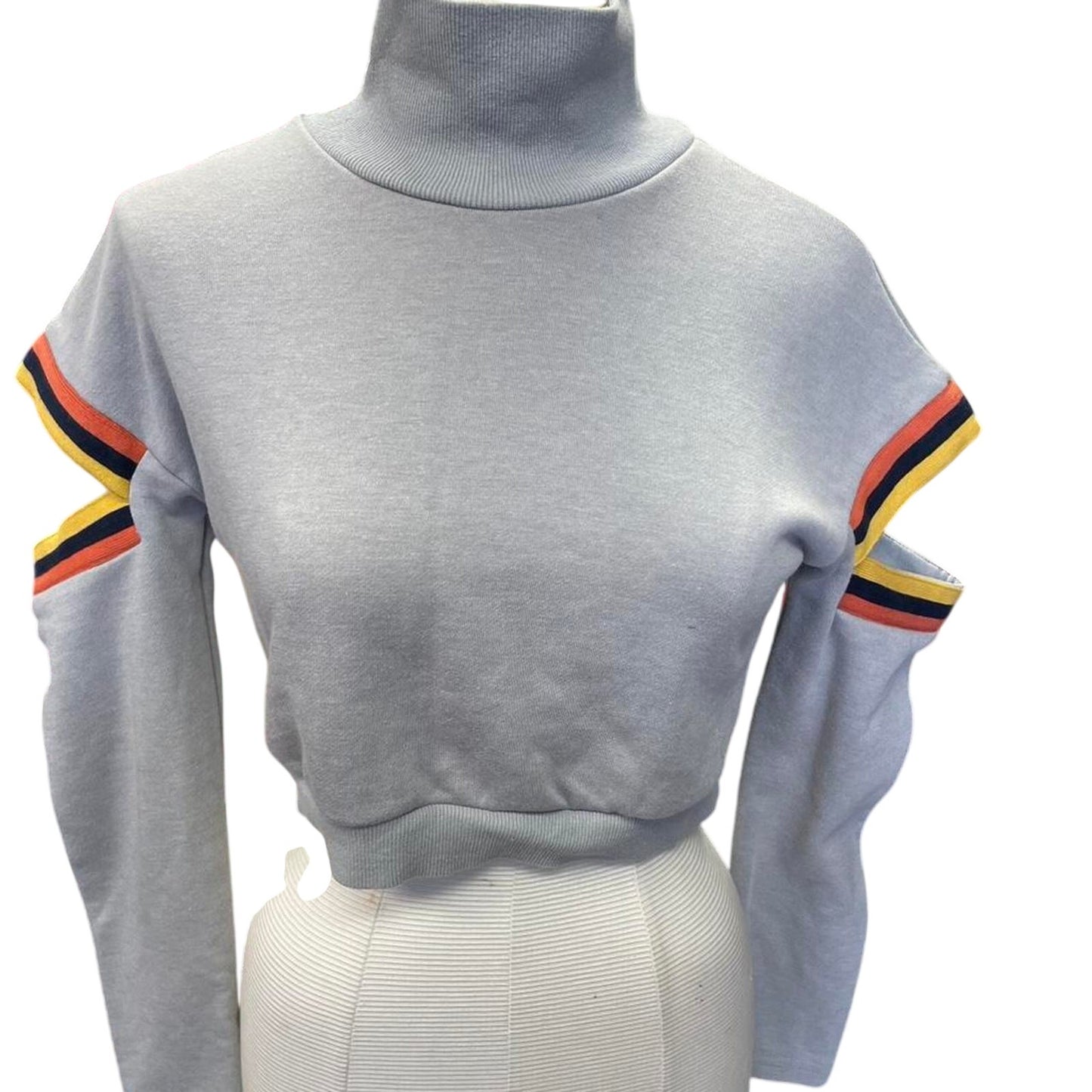 Grey cropped sweater with colorful