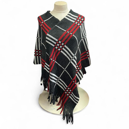 Red and black plaid poncho