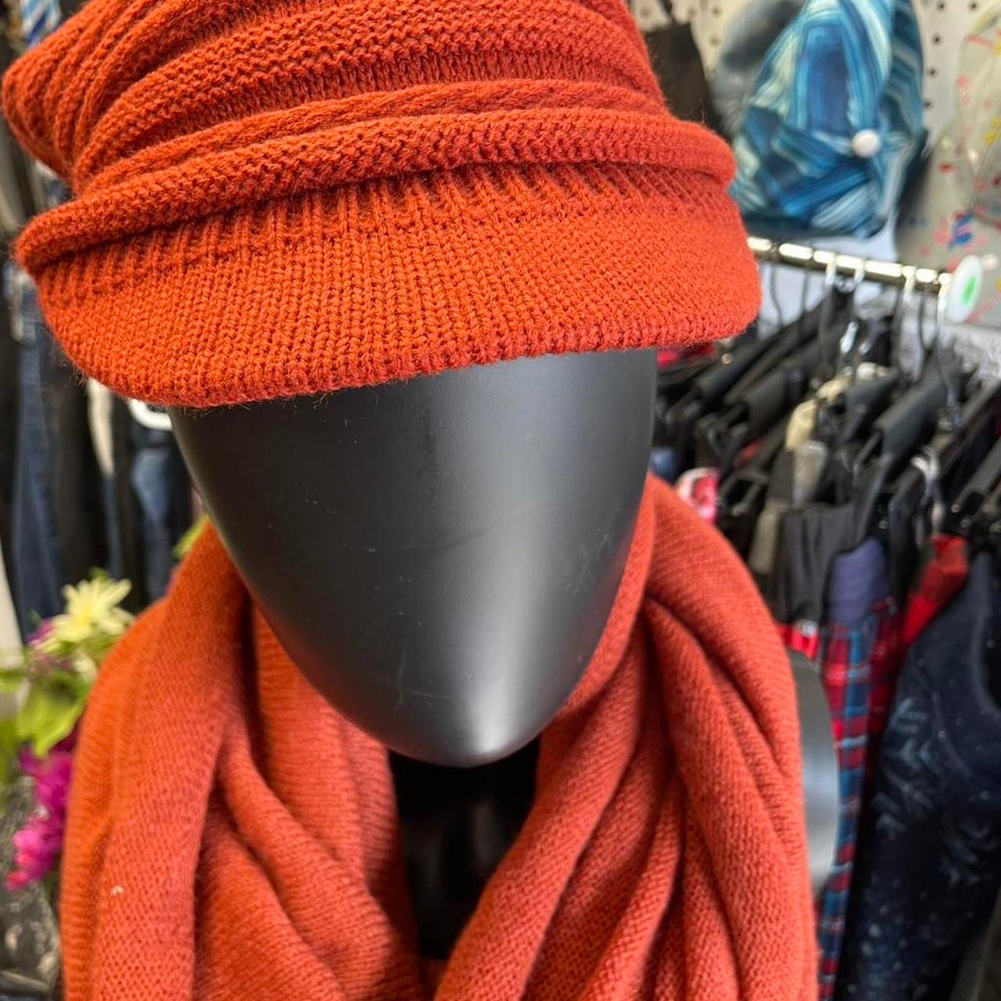 Orange knit hooded scarf winterwear