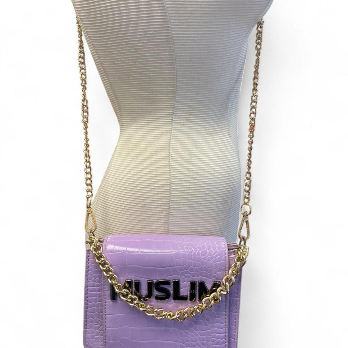 Purple crocodile textured crossbody bag