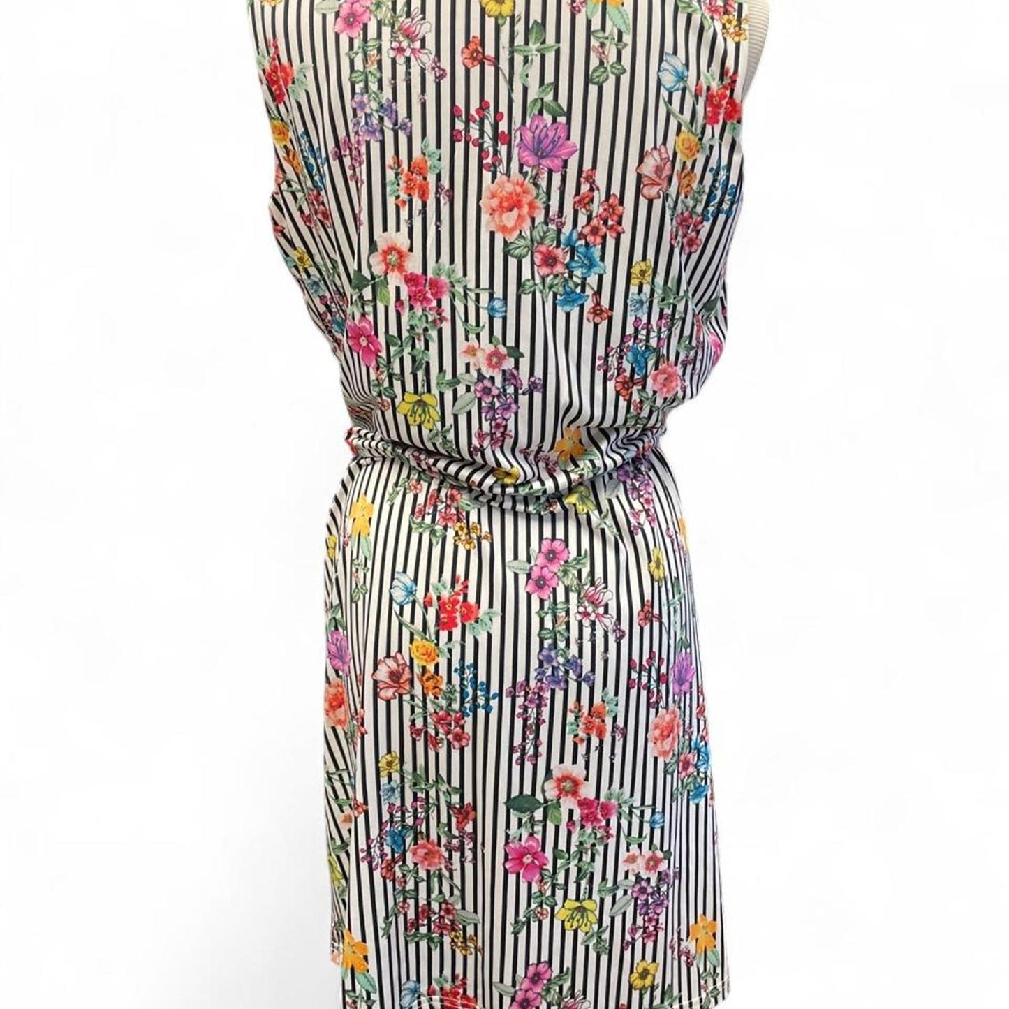 White black striped floral dress