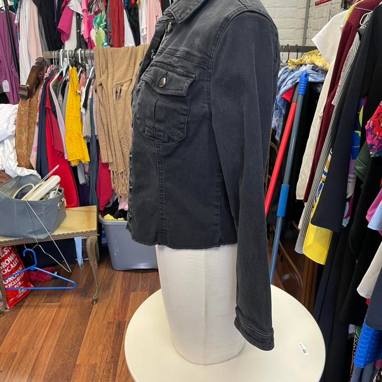 Black denim jacket with button up