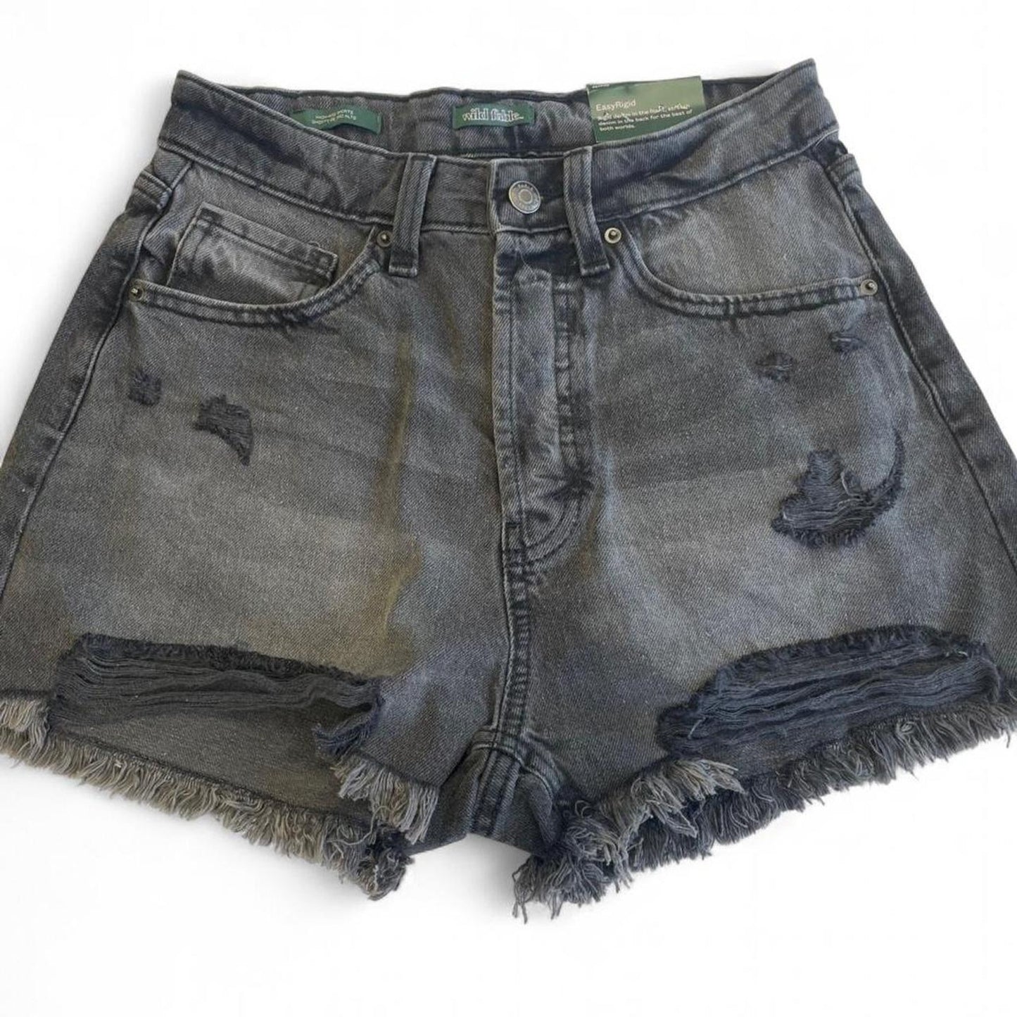 High rise black denim shorts