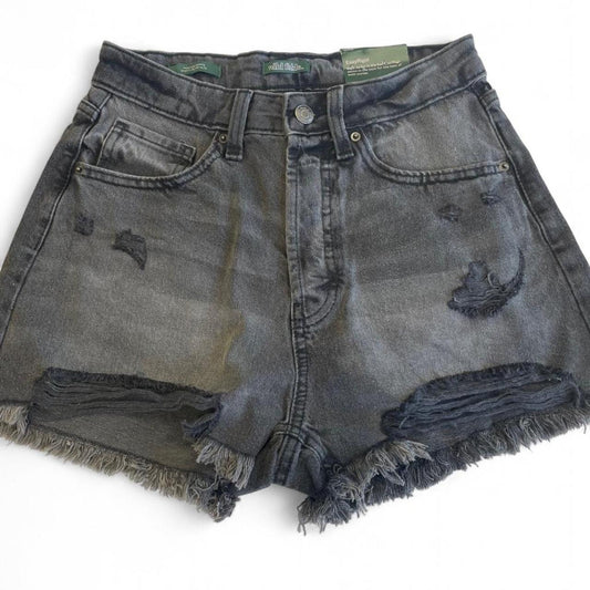 High rise black denim shorts