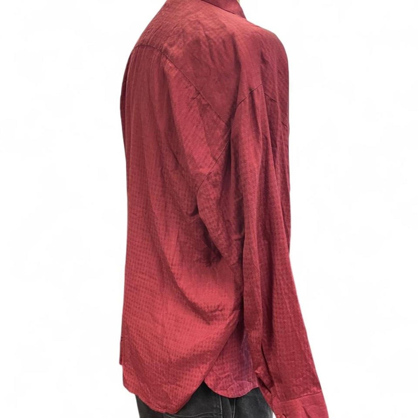 Red silk button up shirt