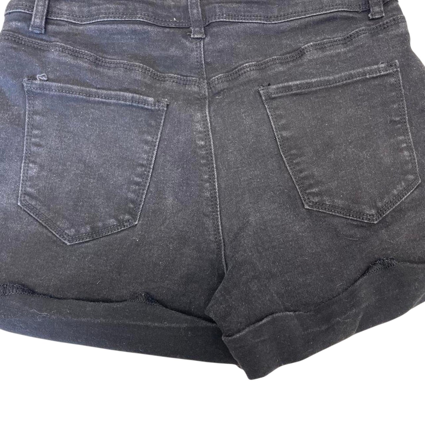 Black denim shorts with a