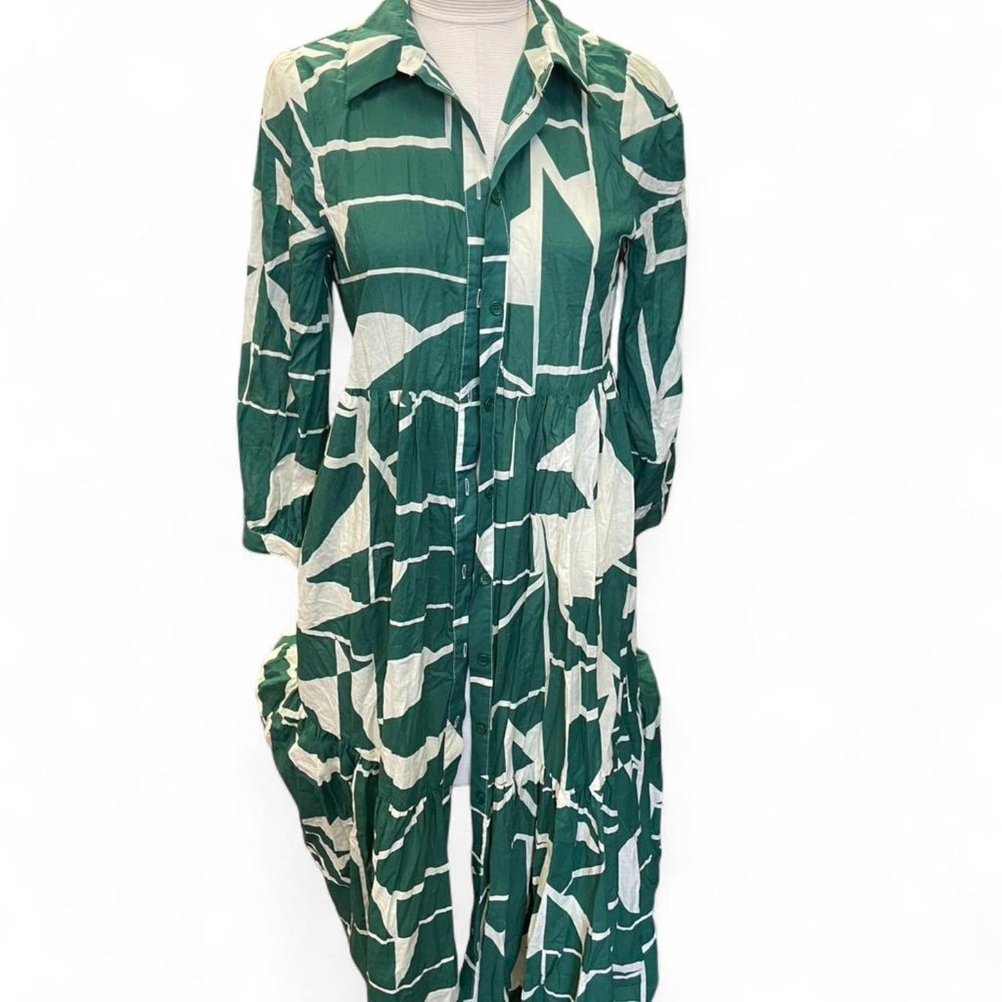 Green and white abstract print