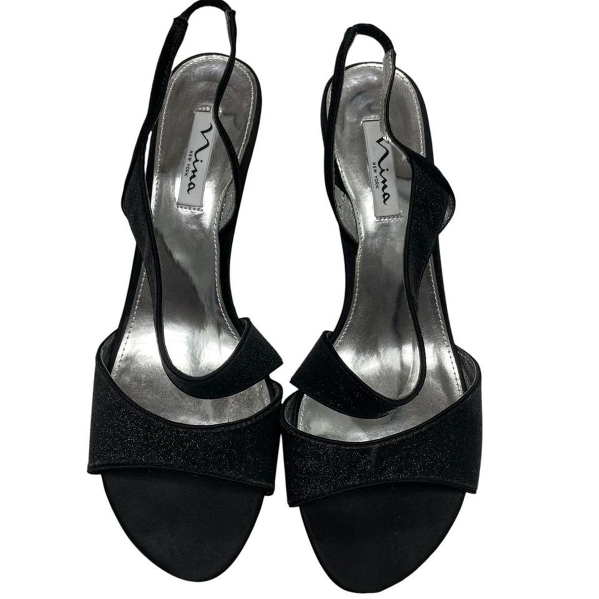 Black glittery kitten heel sandals