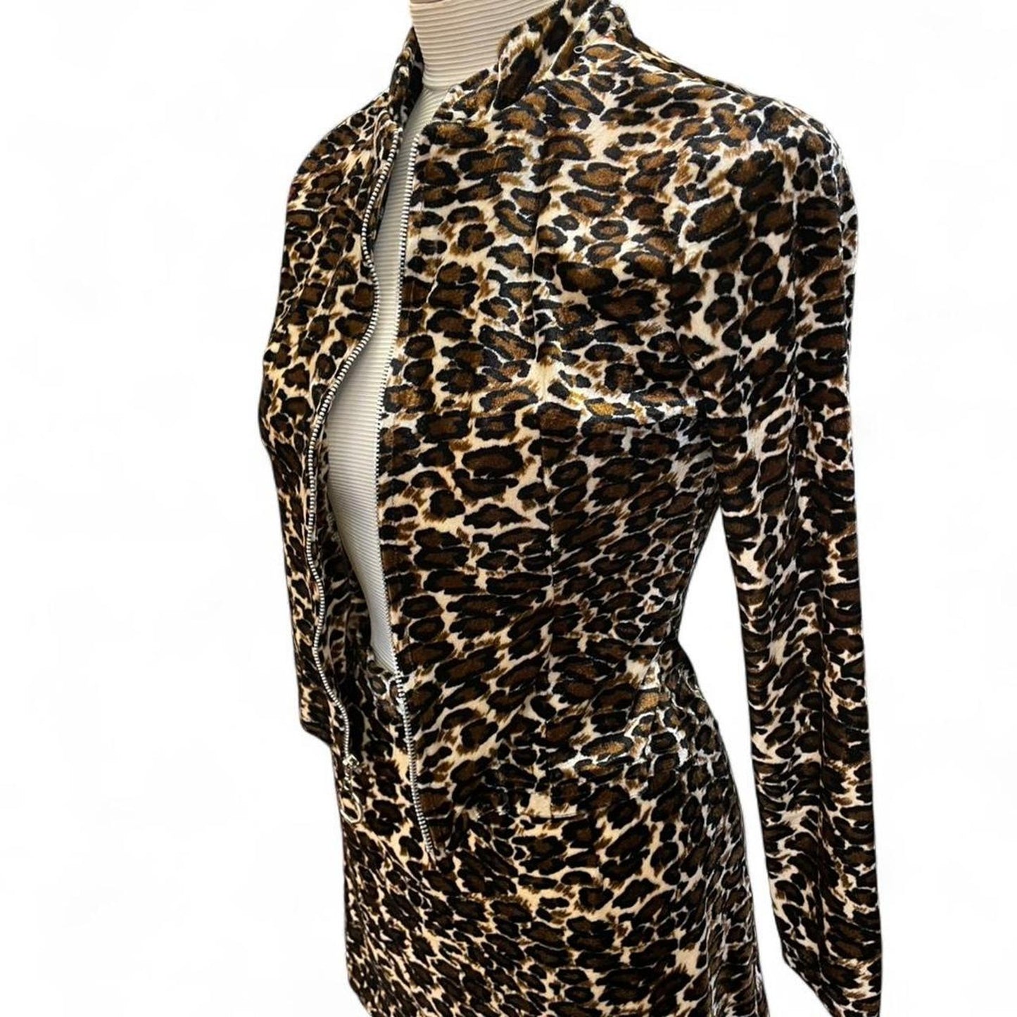Leopard print zip up long sleeve two piece