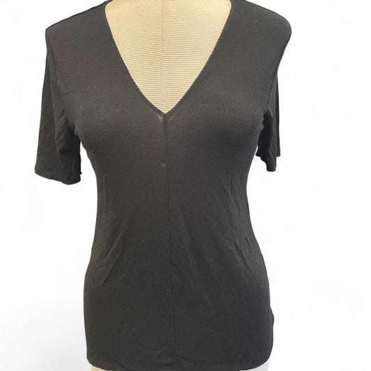Zara black ribbed knit v neck