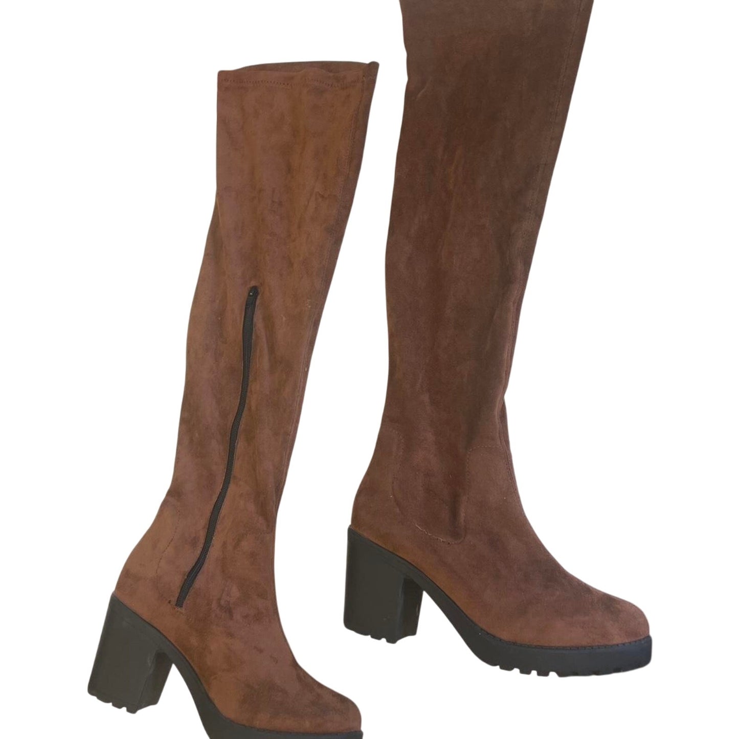 Brown suede knee high boots