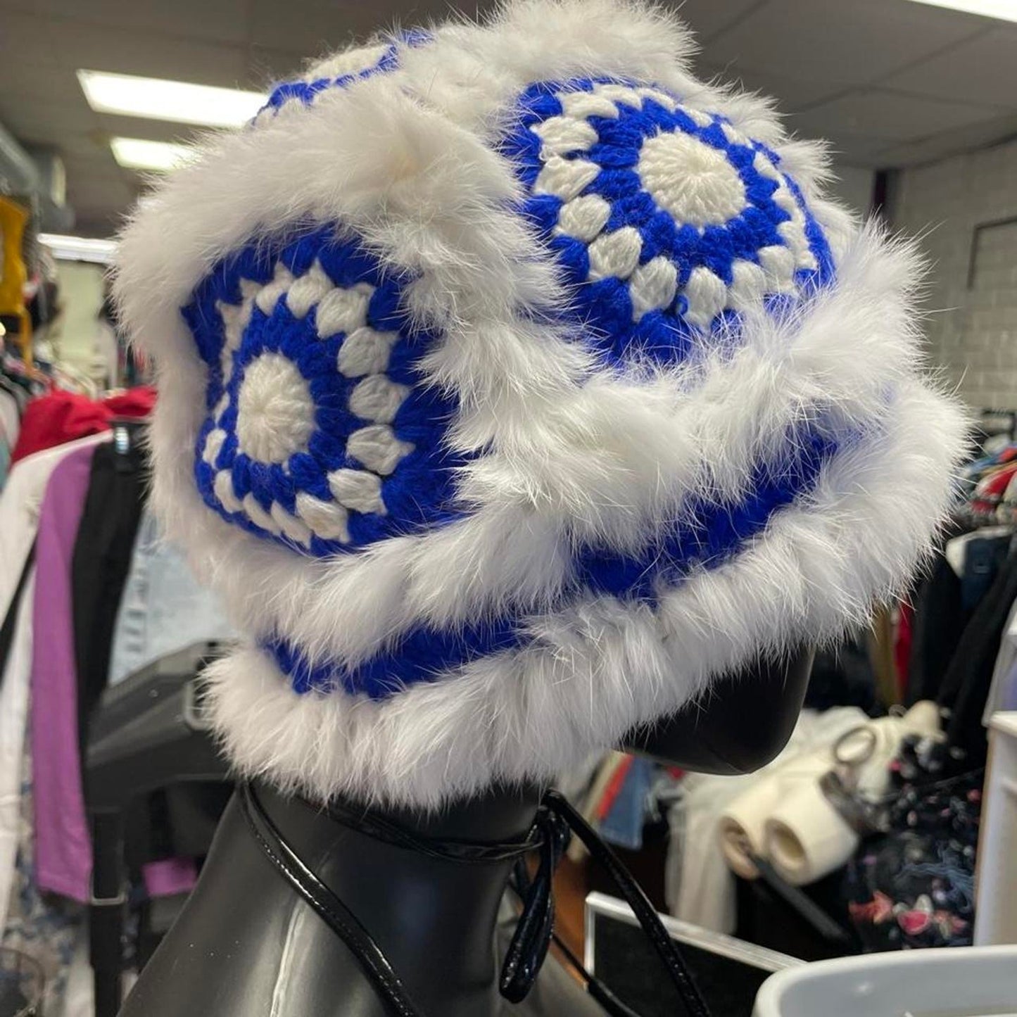 Blue white fur hat