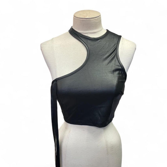 Black leather halter top