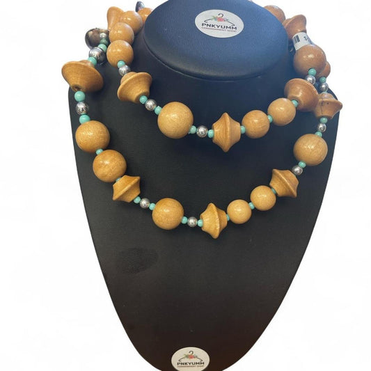 Wooden beaded necklace set boho
