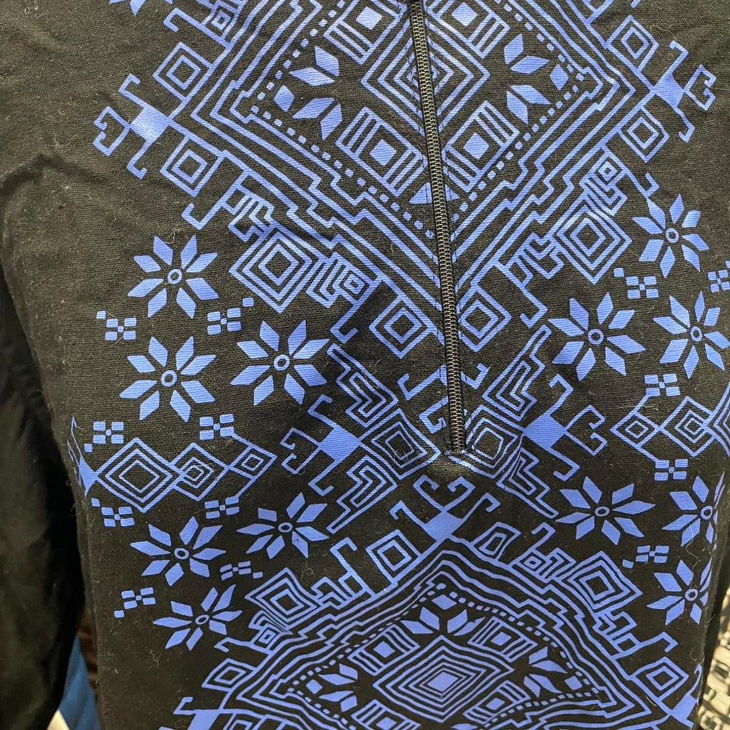 Black and blue embroidered long
