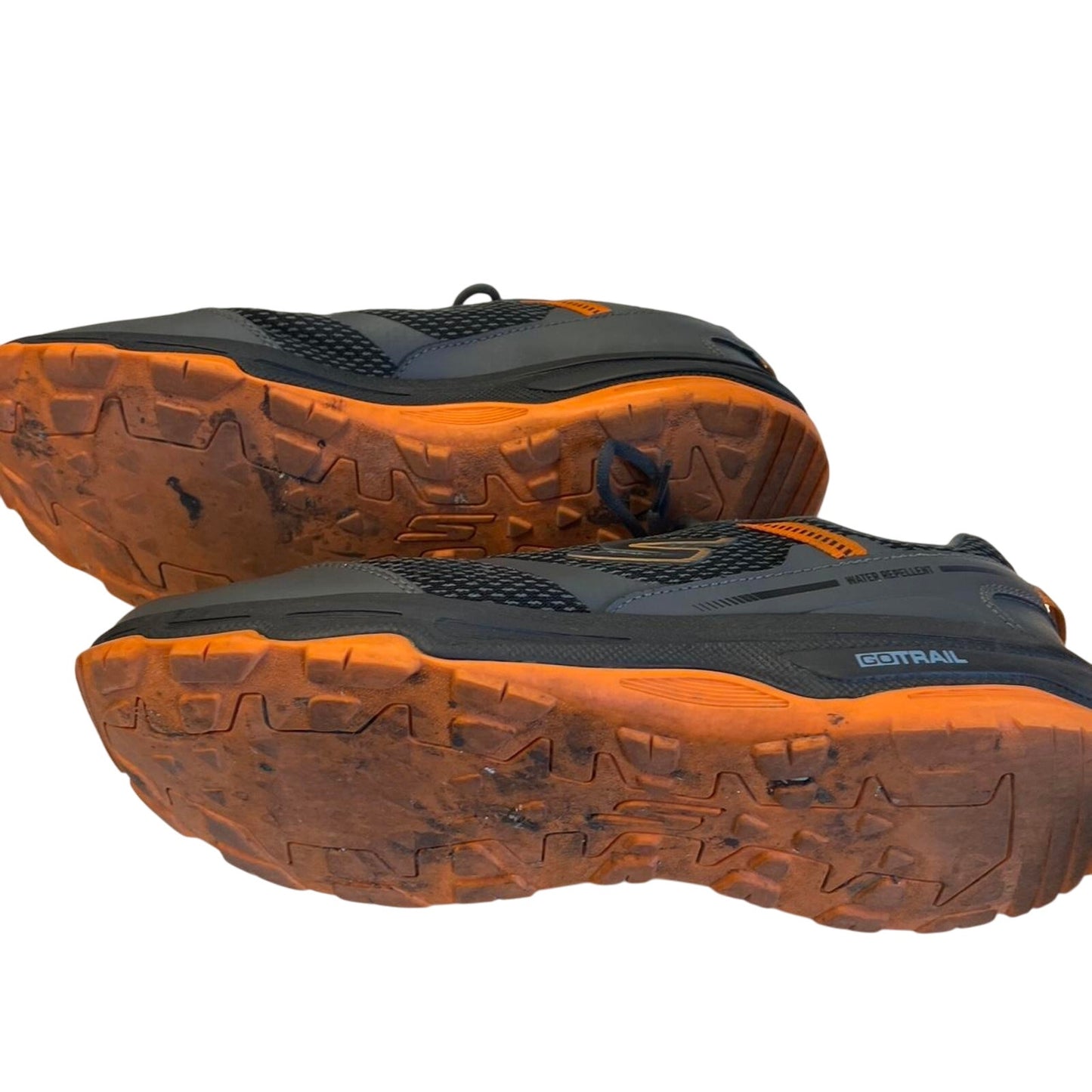 Grey and orange skechers trainers