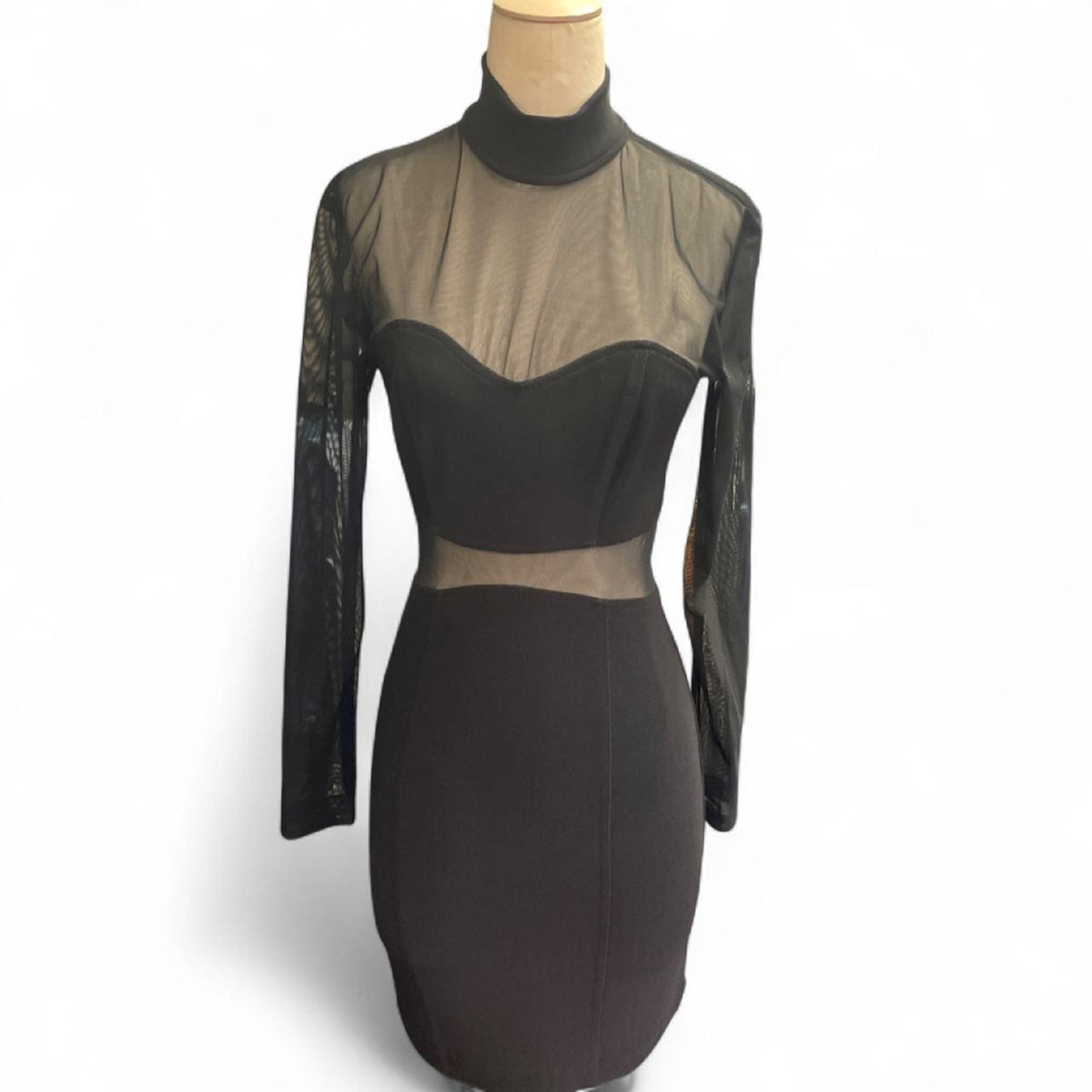 Black mesh long sleeve dress