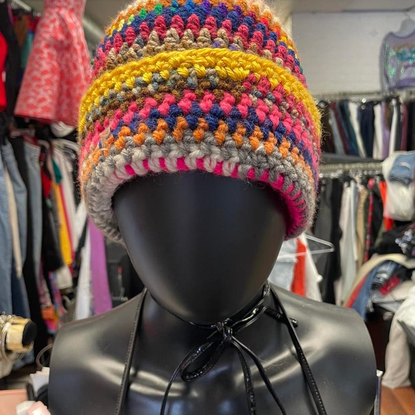Multicoloured crochet beanie crochet beanie