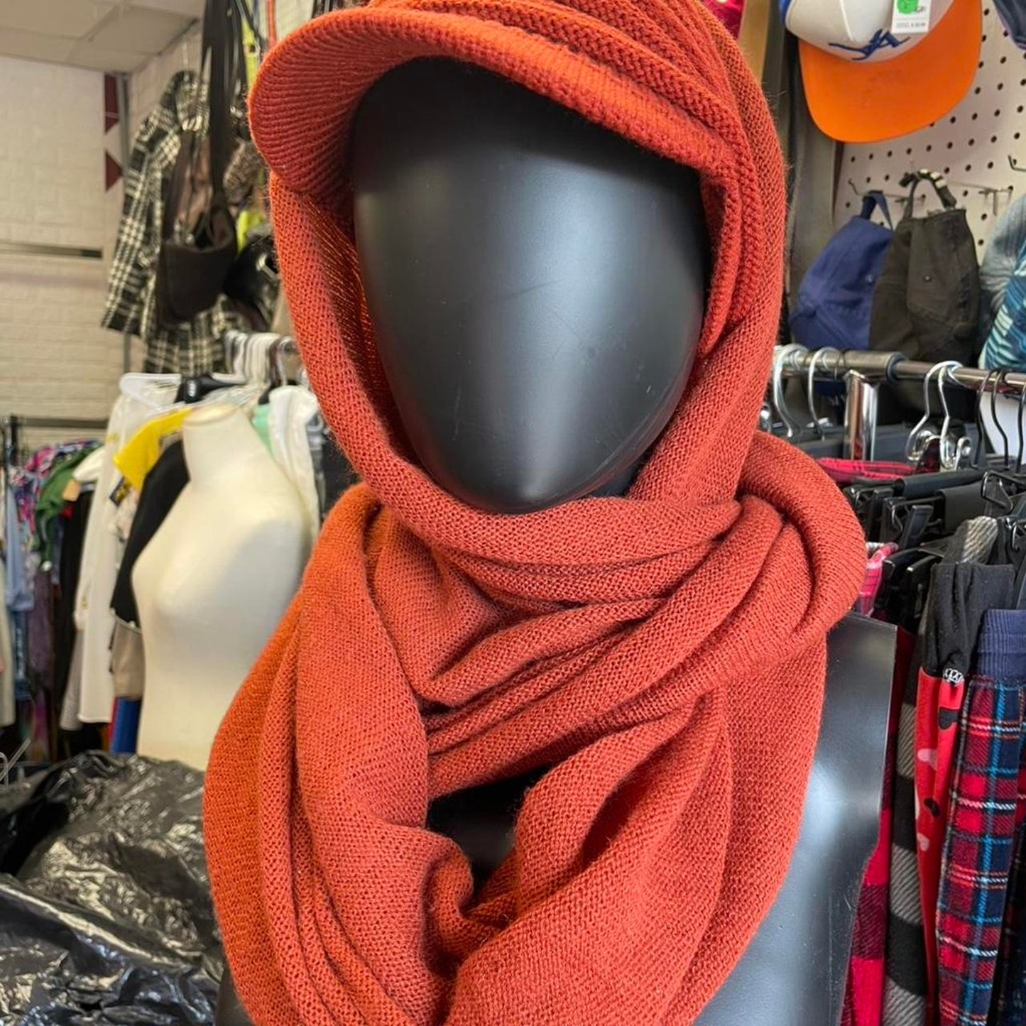 Orange knit hooded scarf winterwear