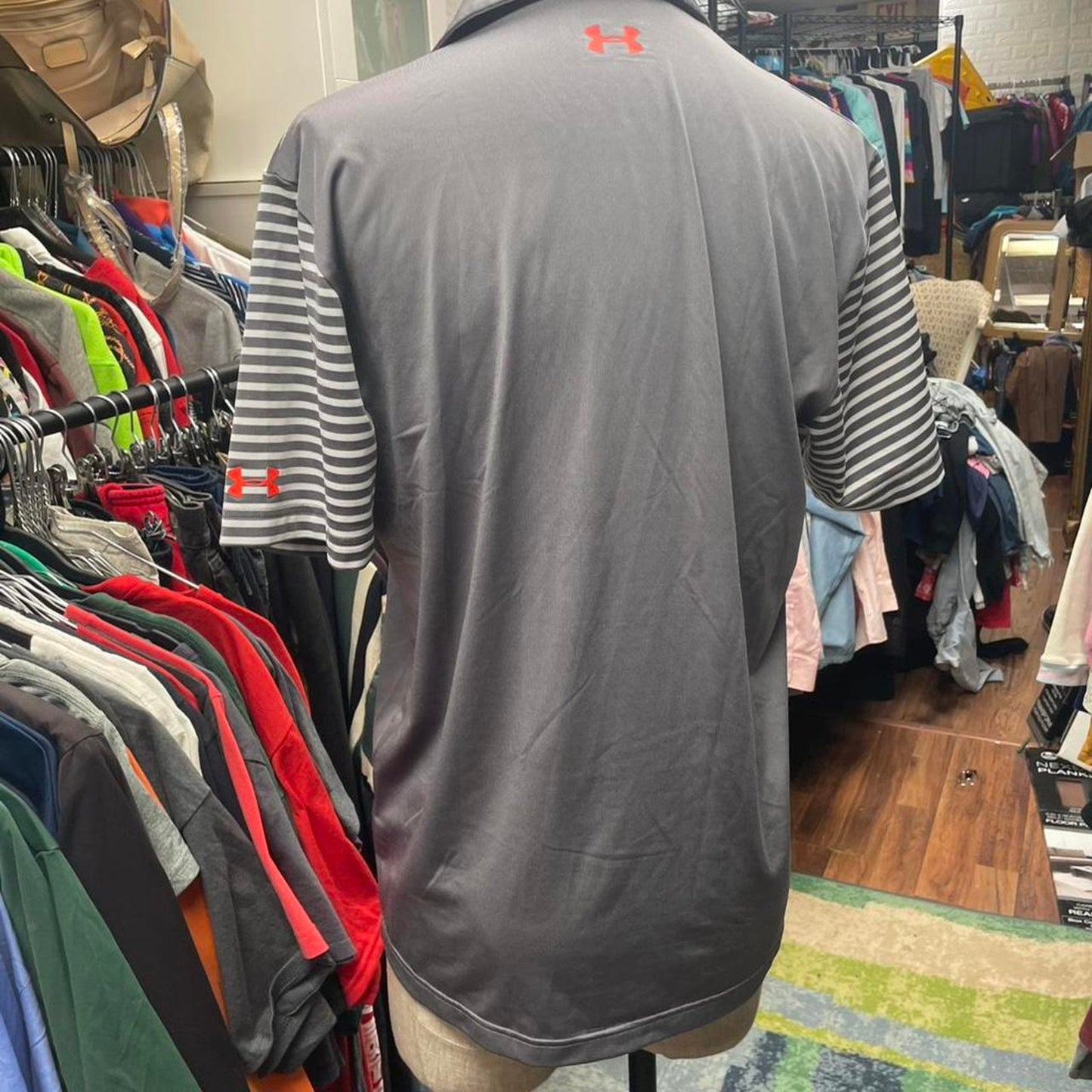 Under armour grey striped polo
