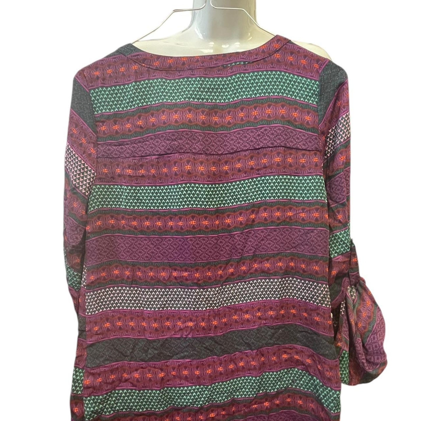 Purple and green striped blouse