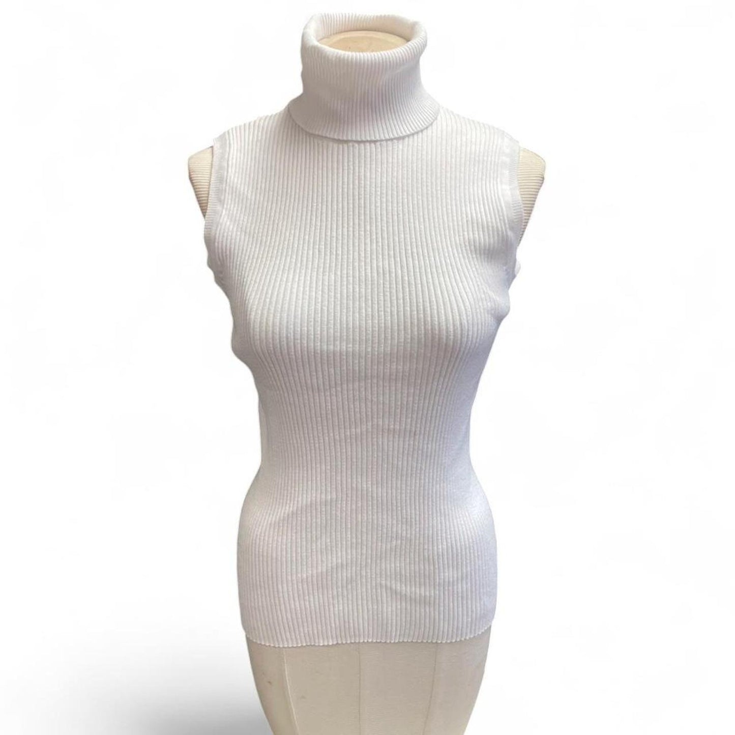 White ribbed turtleneck tank top